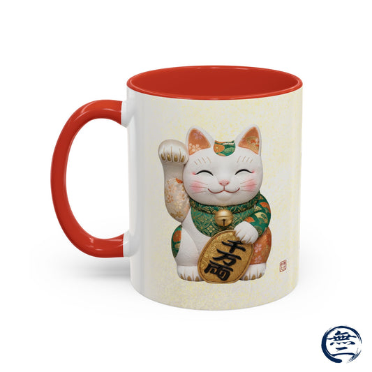 Shin-Maneki neko Modern Kimekomi Decor Style Mug (11oz) | Odd-Eye & Smile Dual Design- Beckon Wealth and Prosperity NK2M | MU-NI Japan