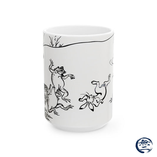 Choju-giga Frogs & Rabbits Ceramic Mug, (11oz, 15oz) - Ancient Japanese Manga Art Coffee Cup | RHC MU-NI Japan