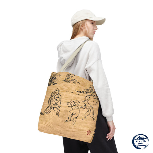Choju Giga Tote Bag -MOKUME- Japanese Frogs and Rabbits Vintage Scroll Art | MU-NI Japan