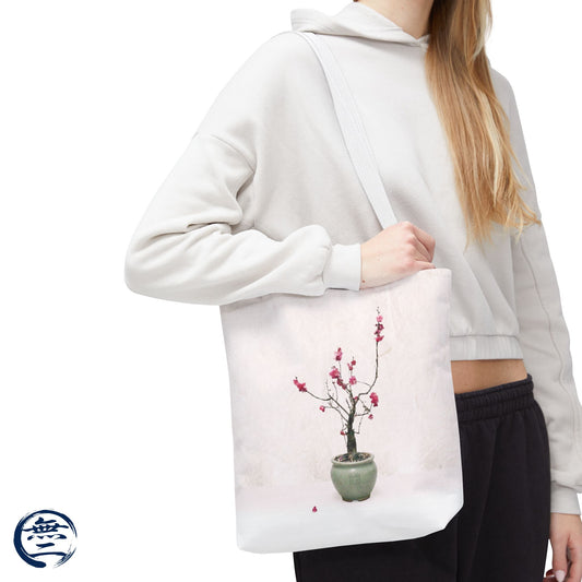 Japanese Red Plum Bonsai Tote Bag - Zen Aesthetic All-Over Print Handbag, Abstract Japandi Art Spring Floral Gift PL1D | MU-NI Japan