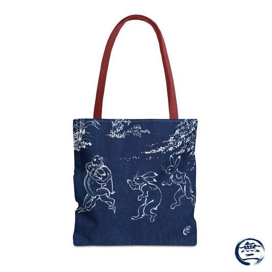 Choju Giga Tote Bag -AIZOME- Japanese Indigo Style Frogs and Rabbits Vintage Scroll Art | MU-NI Japan