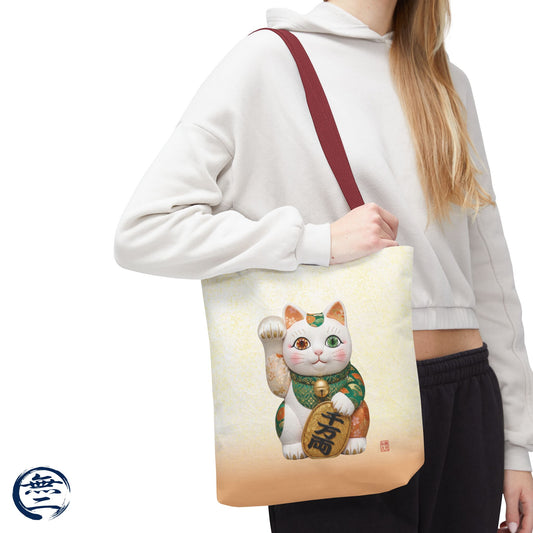 Shin-Maneki neko Modern Kimekomi Decor Style Tote Bag | Kawaii Odd-Eye & Smile Dual Design- Beckon Wealth and Prosperity MK2D | MU-NI Japan