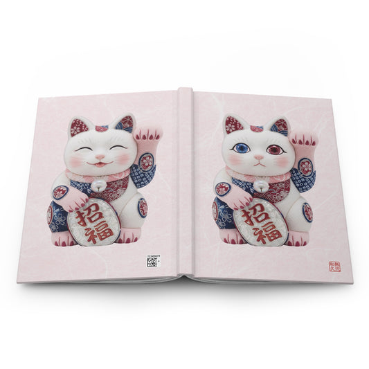 Shin-Maneki neko Modern Kimekomi Decor Hardcover Journal - Beckon Health and Happiness, Kawaii Cat Japandi Style Art MS2J | MU-NI Japan