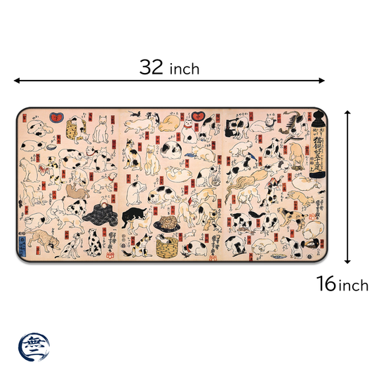 Utagawa Kuniyoshi Cats Desk Mat, Japanese Ukiyo-e Large Gaming Mouse Pad | RHC MU-NI Japan