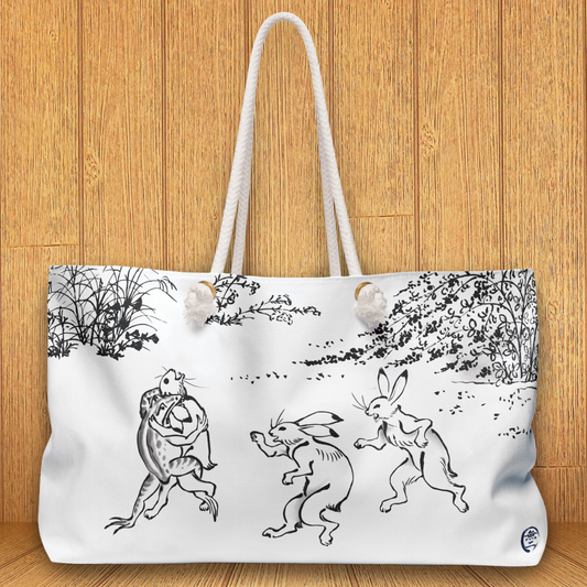 Choju-giga Japanese Art Tote Bag - Vintage Frog and Rabbit Weekender Bag | MU-NI Japan