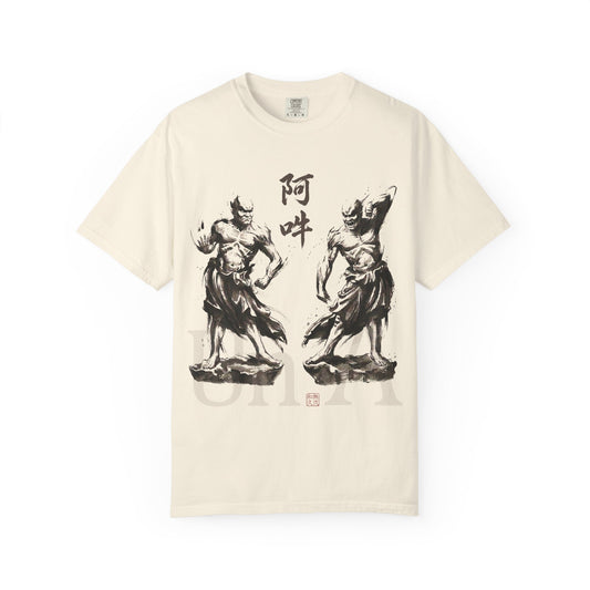 Nioh Guardians A-un Graphic Tee - Ink Wash Painting Japanese Zen Buddhist Art, Protective Spirit Minimalist Design T-shirt NI2T | MU-NI Japan