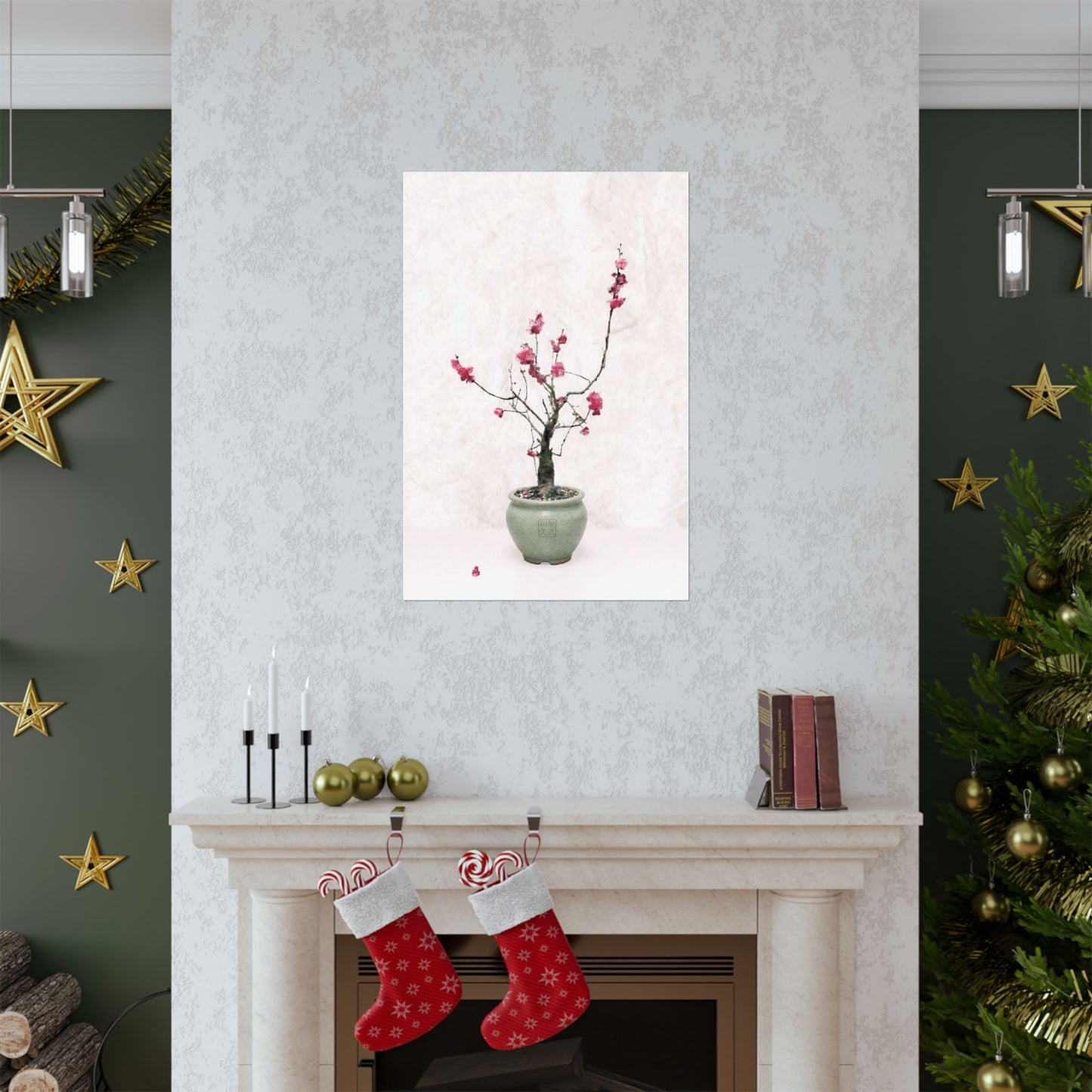 Japanese Red Plum Blossom Bonsai Art Matte Vertical Poster - Zen Botanical Decor, Minimalist Japandi Wall Art, Spring Gift PL1K|MU-NIJapan