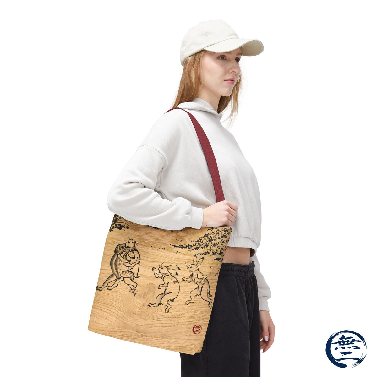 Choju Giga Tote Bag -MOKUME- Japanese Frogs and Rabbits Vintage Scroll Art | MU-NI Japan