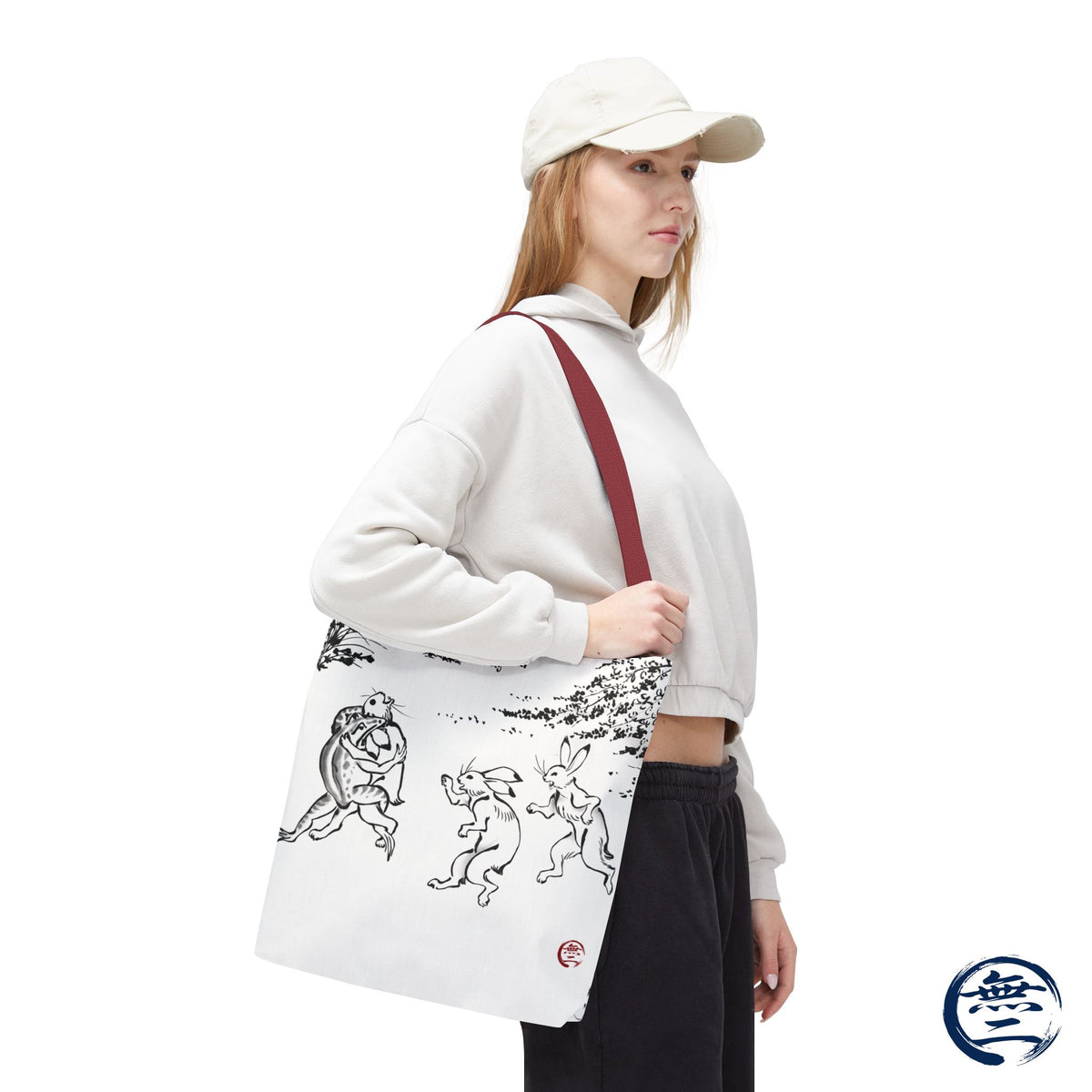 Choju Giga Tote Bag -SHIRO- Japanese Frogs and Rabbits Vintage Scroll Art | MU-NI Japan