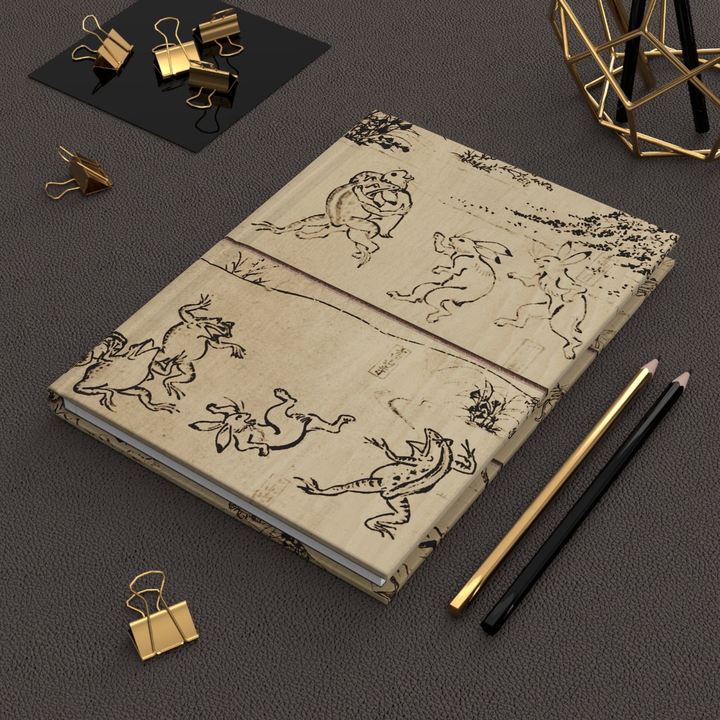 Choju-giga Frolicking Animals Japanese Art Hardcover Journal Matte Wood Texture Edition - Ancient Manga Notebook | RHC 102 MU-NI Japan