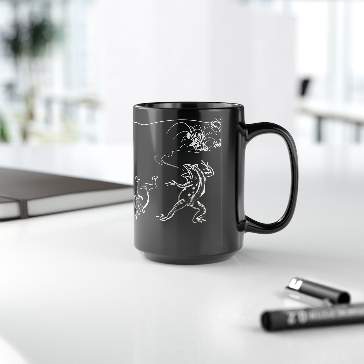 Choju-Giga Inverted Black Ceramic Mug Black Mug (11oz, 15oz), Japanese Antique Art Frog and Rabbit| RHC MU-NI Japan