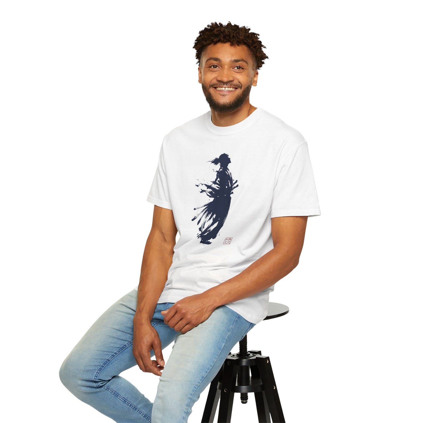 Minimalist Samurai Silhouette Zen T-Shirt - One and Only Garment-Dyed Tee SR4T | MU-NI Japan