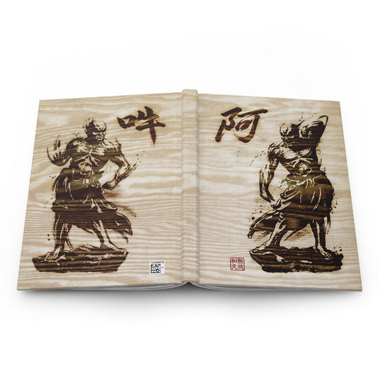 Japanese Nioh Guardian Statues Pyrography Style Matte Hardcover Journal - Zen Buddhist Art,Traditional Wood Burn Design NI3J | MU-NI Japan