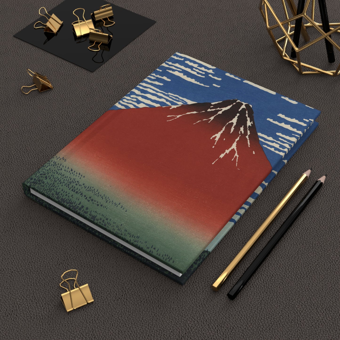 Hokusai Red Fuji South Wind Clear Sky Hardcover Journal Matte - Vintage Japanese Art Notebook Writing Diary | RHC 006 MU-NI Japan