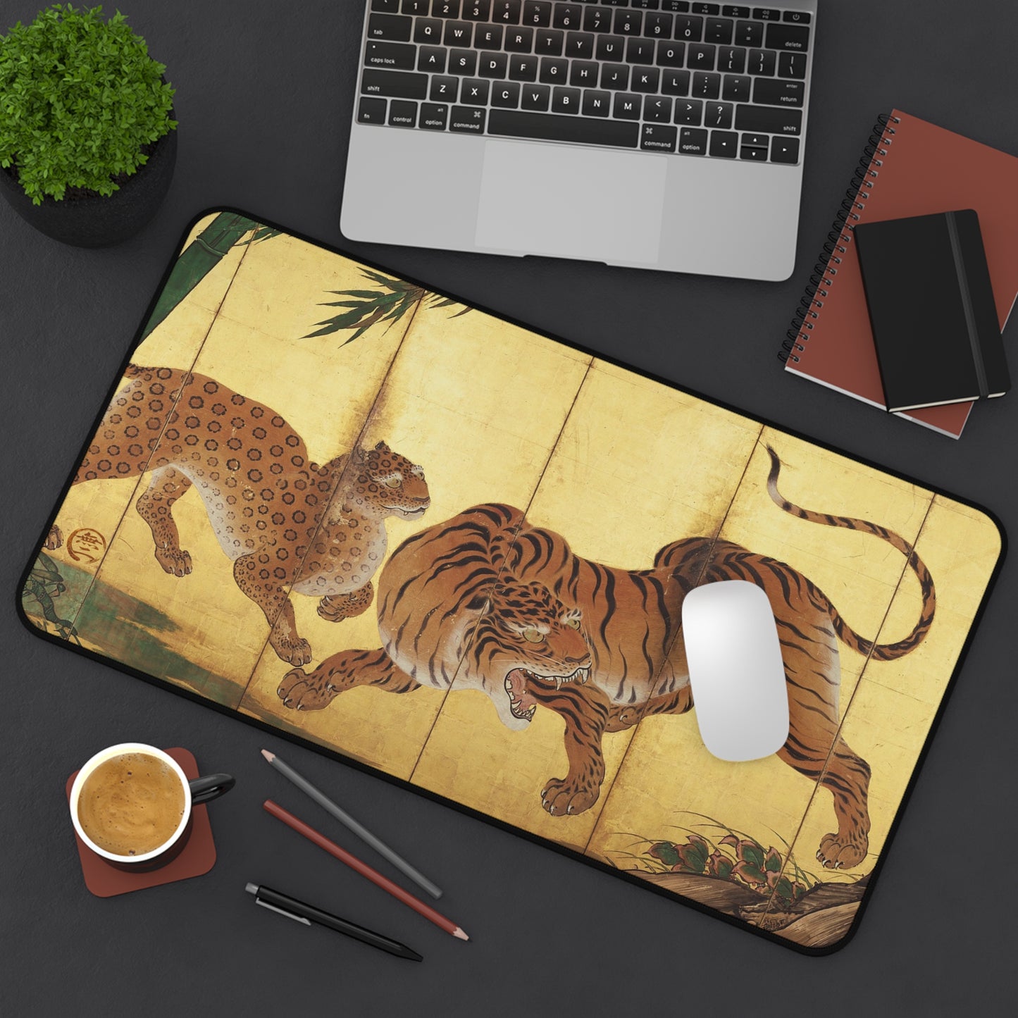 Kano Sanraku Ancient Japanese Tiger - Screen Art Desk Mat Vintage Art Large Mousepad | RHC MU-NI Japan