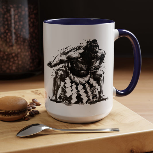 Sumo Wrestler Yokozuna silhouette Large Coffee Mug - Kanji Calligraphy Art Cup 15oz | SY1M MU-NI Japan