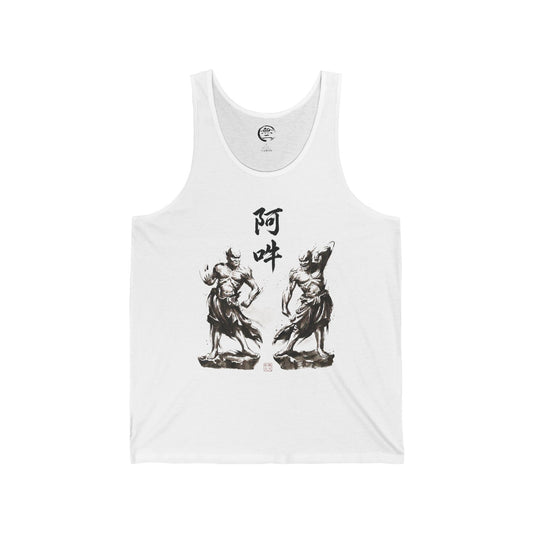 Nioh Guardians Zen Buddhist Art Unisex Jersey Tank Top - Protective Spirit Minimalist Sumi-e Japandi Design NI1E | MU-NI Japan