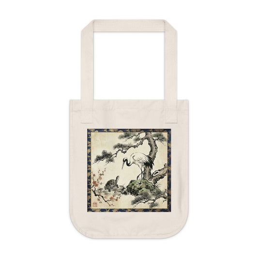 Japanese Crane and Turtle Premium Organic Cotton Tote Bag - Symbol of Longevity & Peace | CT2B MU-NI Japan
