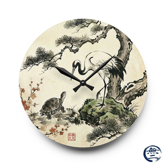 Japanese Crane and Turtle, Pine and Plum Wall Clock - Symbol of Longevity & Peace Wall Art | MU-NI Japan