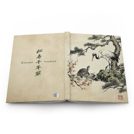 Japanese Crane and Turtle Hardcover Journal Matte - Sumi-e Style, Symbol of Longevity & Peace, Zen Wall Art for Home Decor CT3J | MU-NIJapan