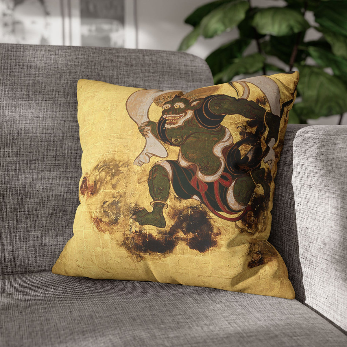 Tawaraya Sotatsu Fajin Raijin Faux Suede Pillow Case | RHC MU-NI Japan