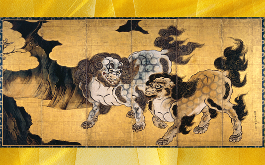 027 : Kano Eitoku Chinese Lions (Karajishi-zu byobu)