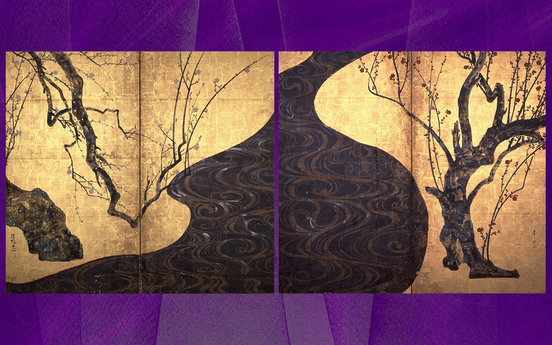013 : Ogata Korin - Red and White Plum Blossoms (Kohakubai-zu byobu)