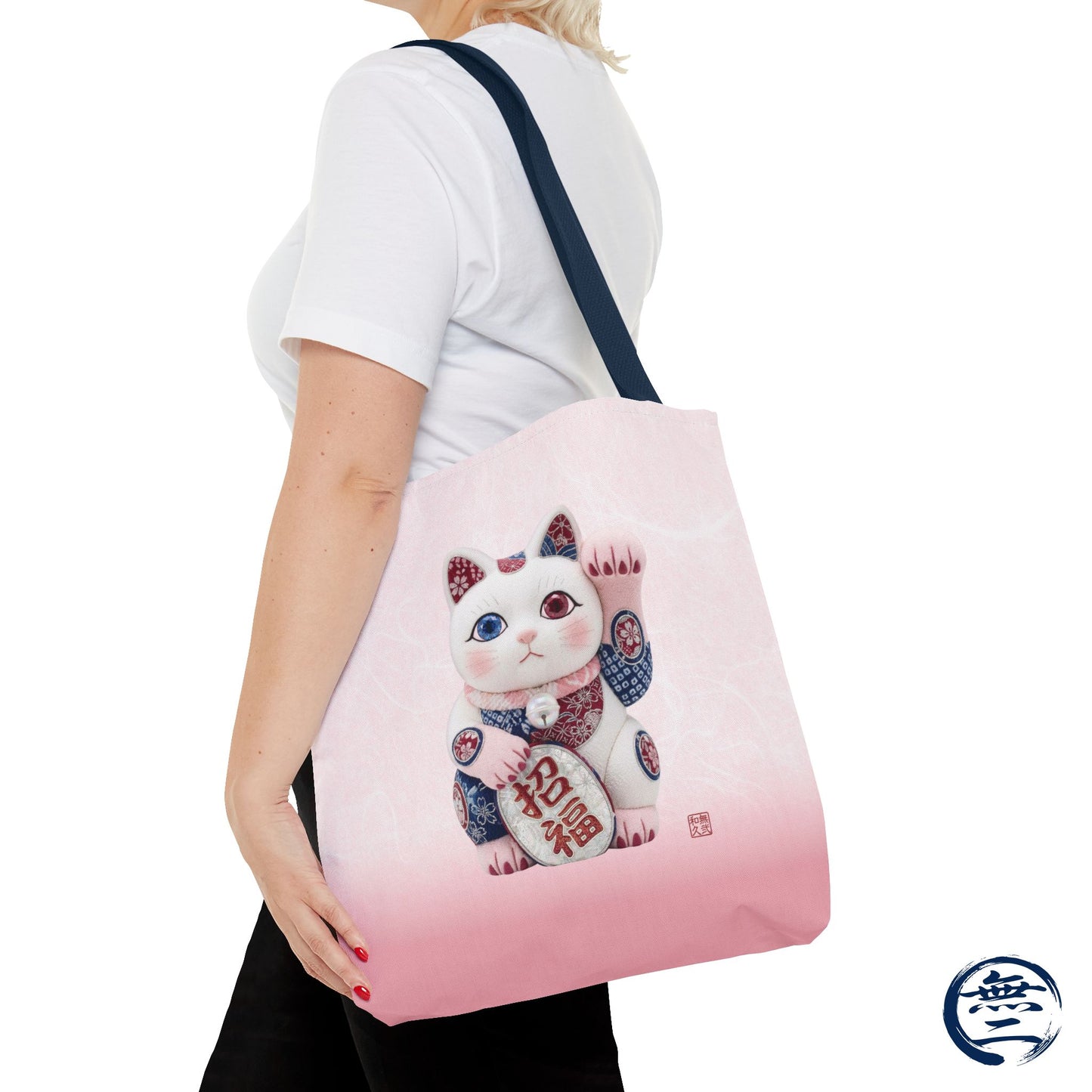 Shin-Maneki neko Modern Kimekomi Decor Style Tote Bag | Kawaii Odd-Eye & Smile Dual Design- Beckon Health and Happiness MS2D | MU-NI Japan