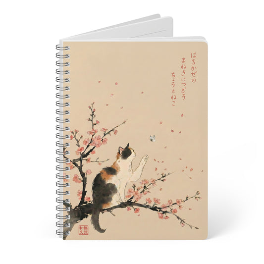 EU UK only - Japanese Calico Cat & Sakura Cherry Blossom Spiral Notebook -  For Art Journal Gift for Cat Lovers | CC3I MU-NIJapan