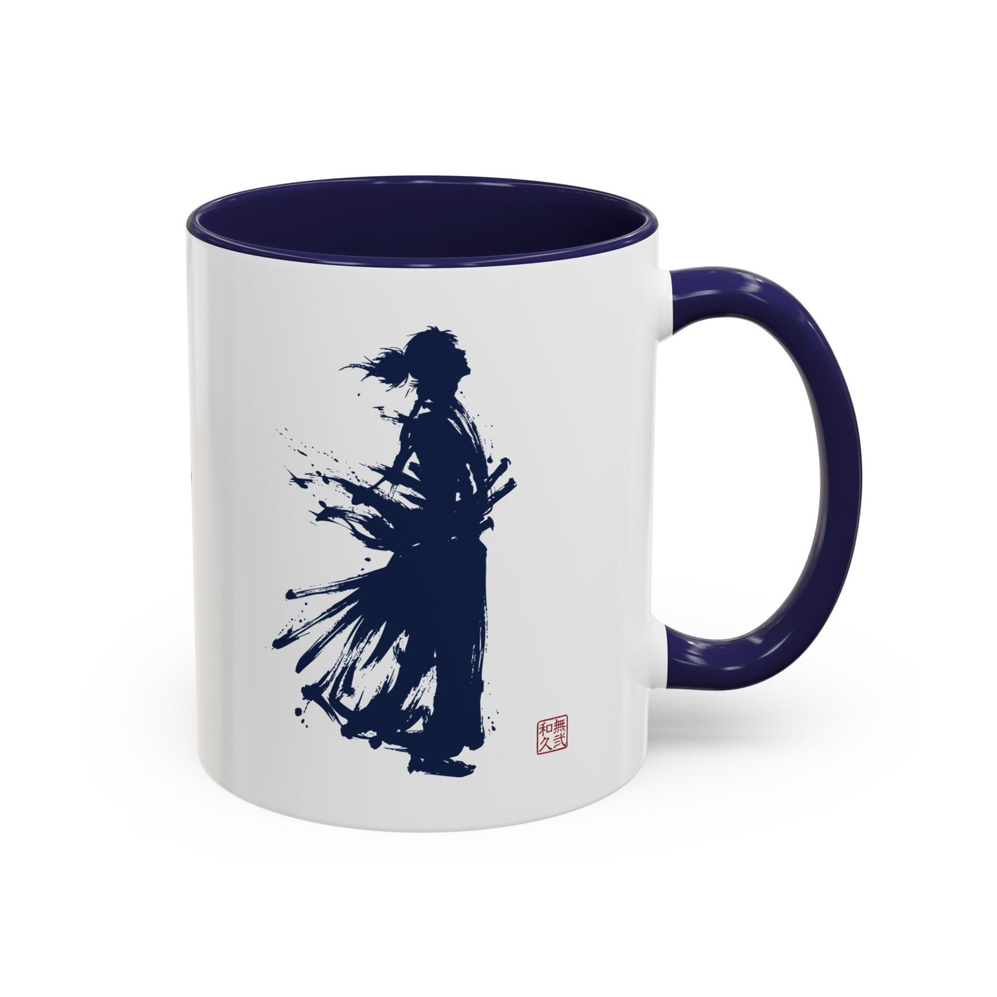 Samurai Warrior Silhouette Mug, Minimalist Japanese Art Zen Coffee Cup, Bushido Spirit, Japandi Home Office Decor 11/15oz SR2M | MU-NI Japan
