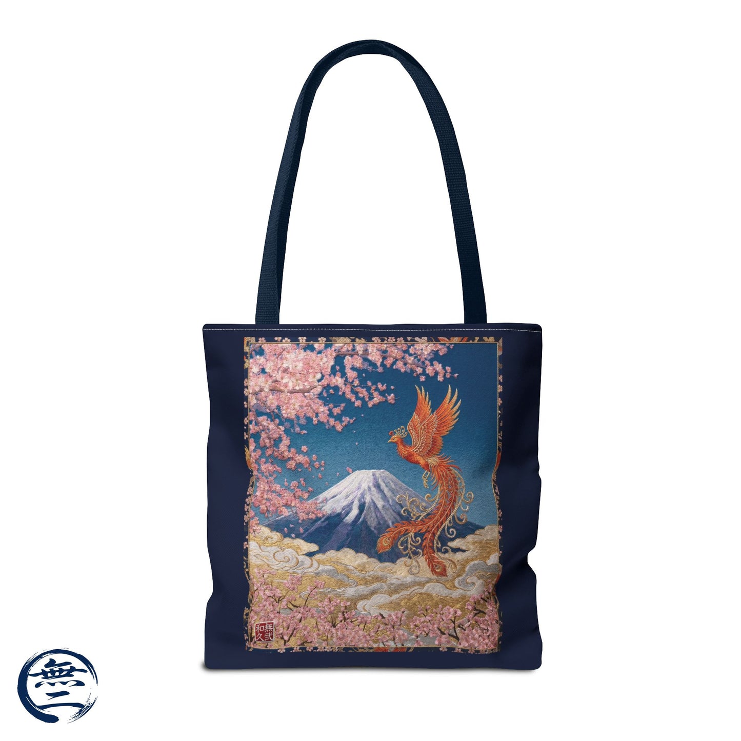Japanese Phoenix Houou Mt Fuji Sakura Aop Tote Bag - Japandi Zen Aesthetic, Embroidery Texture Style, Mindfulness Gift HF3D | MU-NI Japan