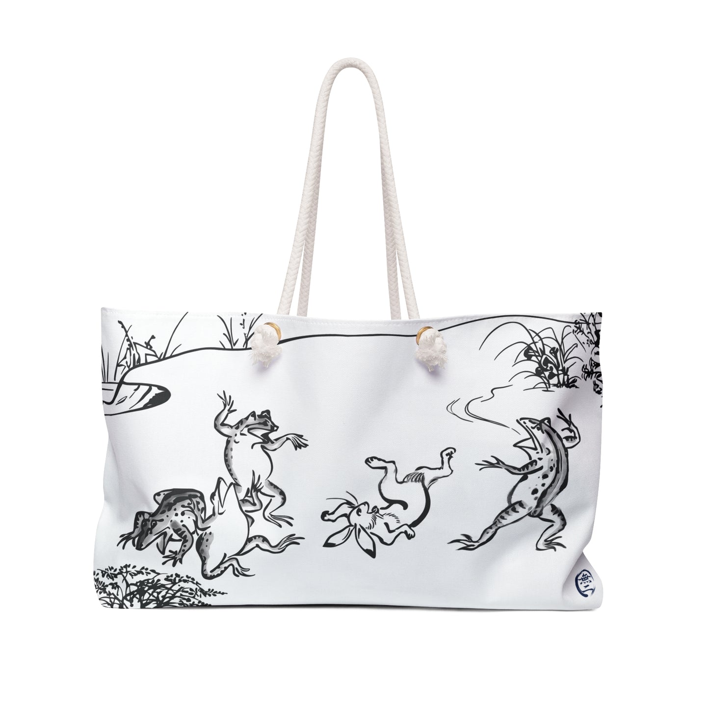Choju-giga Japanese Art Tote Bag - Vintage Frog and Rabbit Weekender Bag | MU-NI Japan