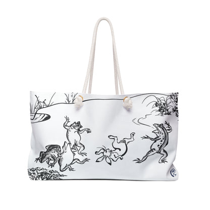 Choju-giga Japanese Art Tote Bag - Vintage Frog and Rabbit Weekender Bag | MU-NI Japan