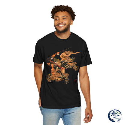 Hokusai Shoki Riding Shishi Lion T-Shirts - The Demon Queller Authentic Japanese Hero | MU-NI Japan