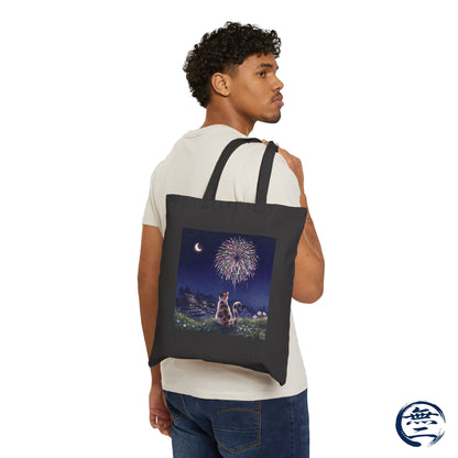 Japanese Calico Cat Fireworks Canvas Tote Bag, Nostalgic Night Sky Summer  Heavy Cotton Shoulder Bag | MU-NI Japan