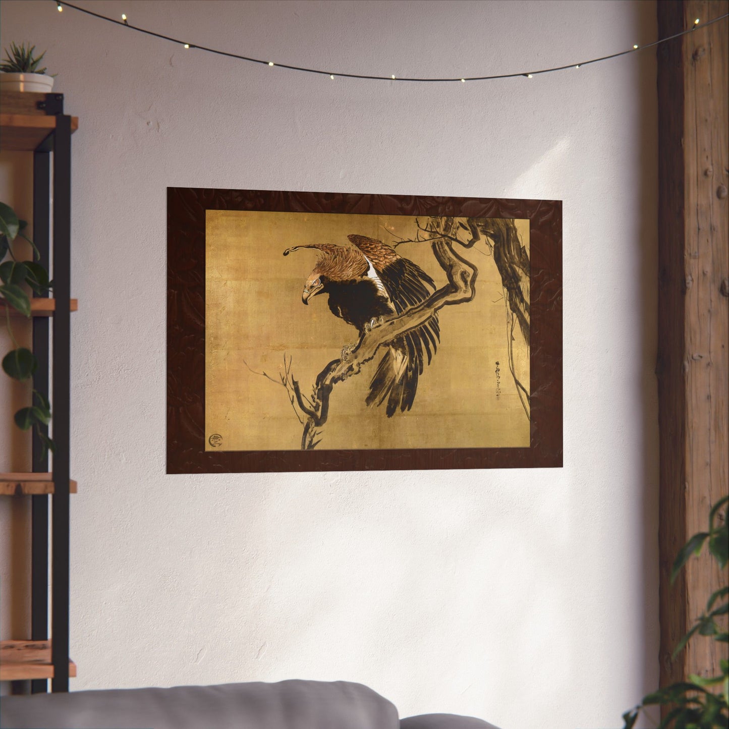 Fierce Eagle Japanese Ink Painting Poster - Nagasawa Rosetsu Remastered Wood Frame Effect Wall Art | MU-NI Japan