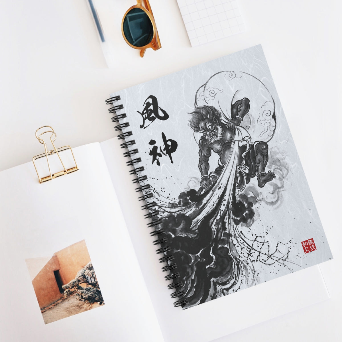 Fujin Japanese Sumi-e Ink Art Style Spiral Notebook - New Difinition of Wind God, Towards a Realm of Flow FJ2I | MU-NI Japan