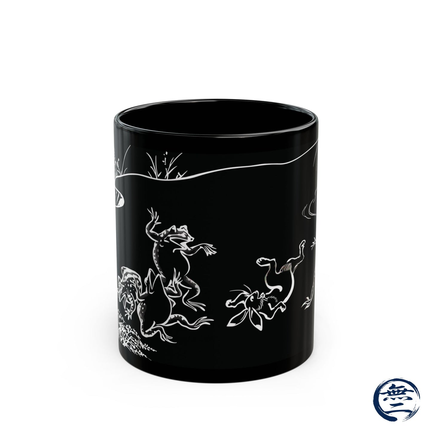 Choju-Giga Inverted Black Ceramic Mug Black Mug (11oz, 15oz), Japanese Antique Art Frog and Rabbit| RHC MU-NI Japan