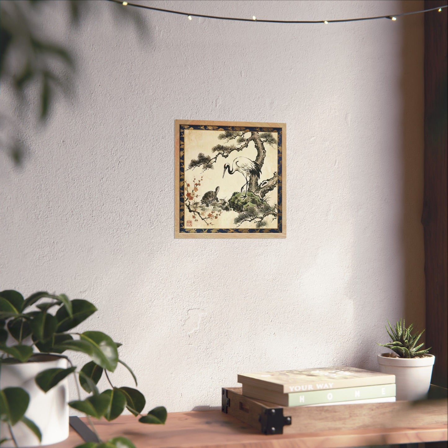 Japanese Crane and Turtle Pine and Plum Tree Matte Square Poster - Symbol of Longevity & Peace  | CT2K MU-NI Japan