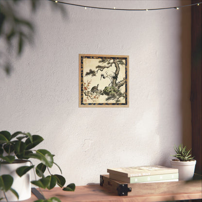 Japanese Crane and Turtle Pine and Plum Tree Matte Square Poster - Symbol of Longevity & Peace  | CT2K MU-NI Japan