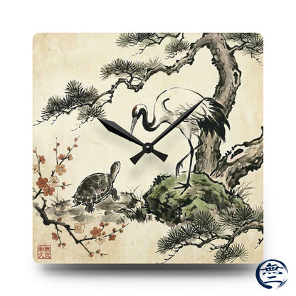 Japanese Crane and Turtle, Pine and Plum Wall Clock - Symbol of Longevity & Peace Wall Art | MU-NI Japan