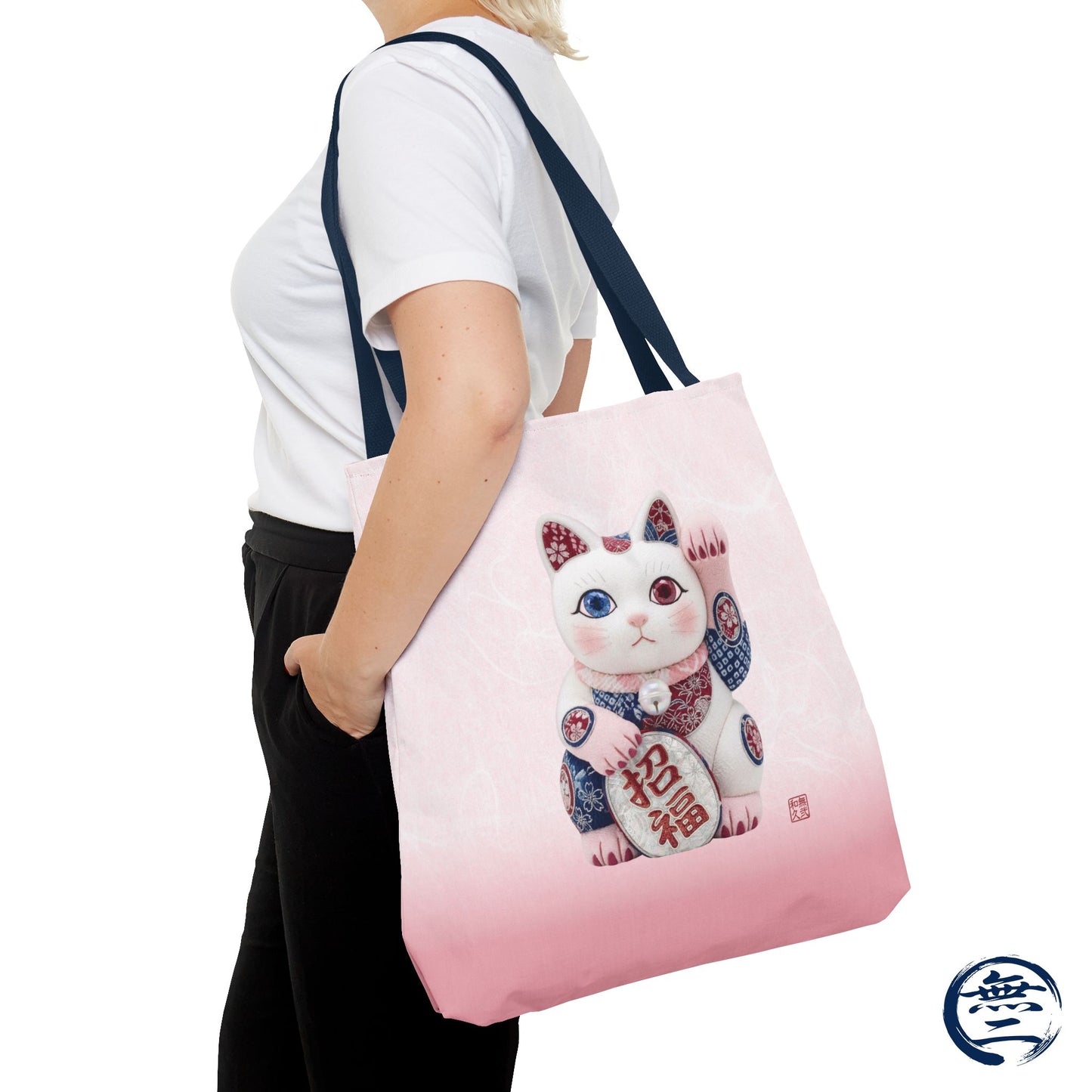 Shin-Maneki neko Modern Kimekomi Decor Style Tote Bag | Kawaii Odd-Eye & Smile Dual Design- Beckon Health and Happiness MS2D | MU-NI Japan