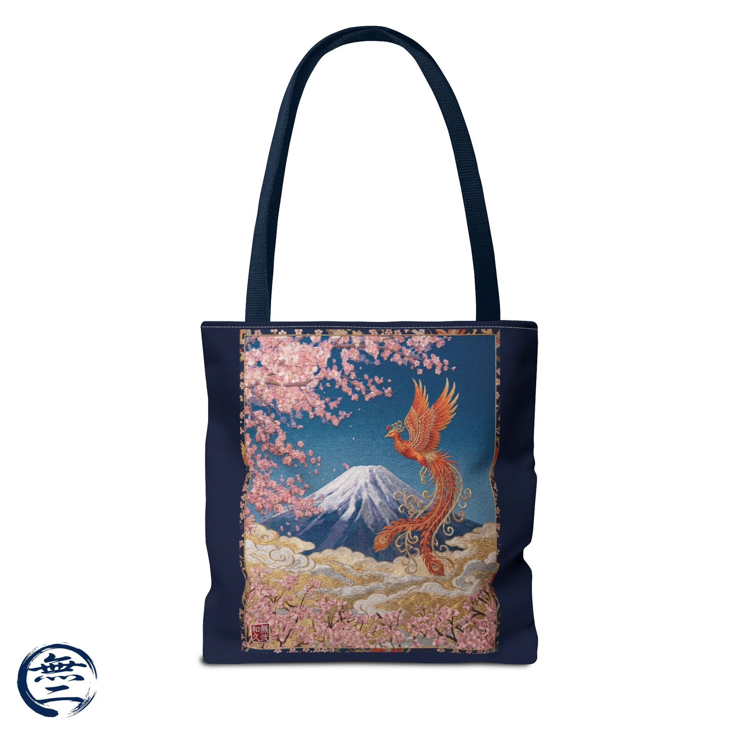 Japanese Phoenix Houou Mt Fuji Sakura Aop Tote Bag - Japandi Zen Aesthetic, Embroidery Texture Style, Mindfulness Gift HF3D | MU-NI Japan