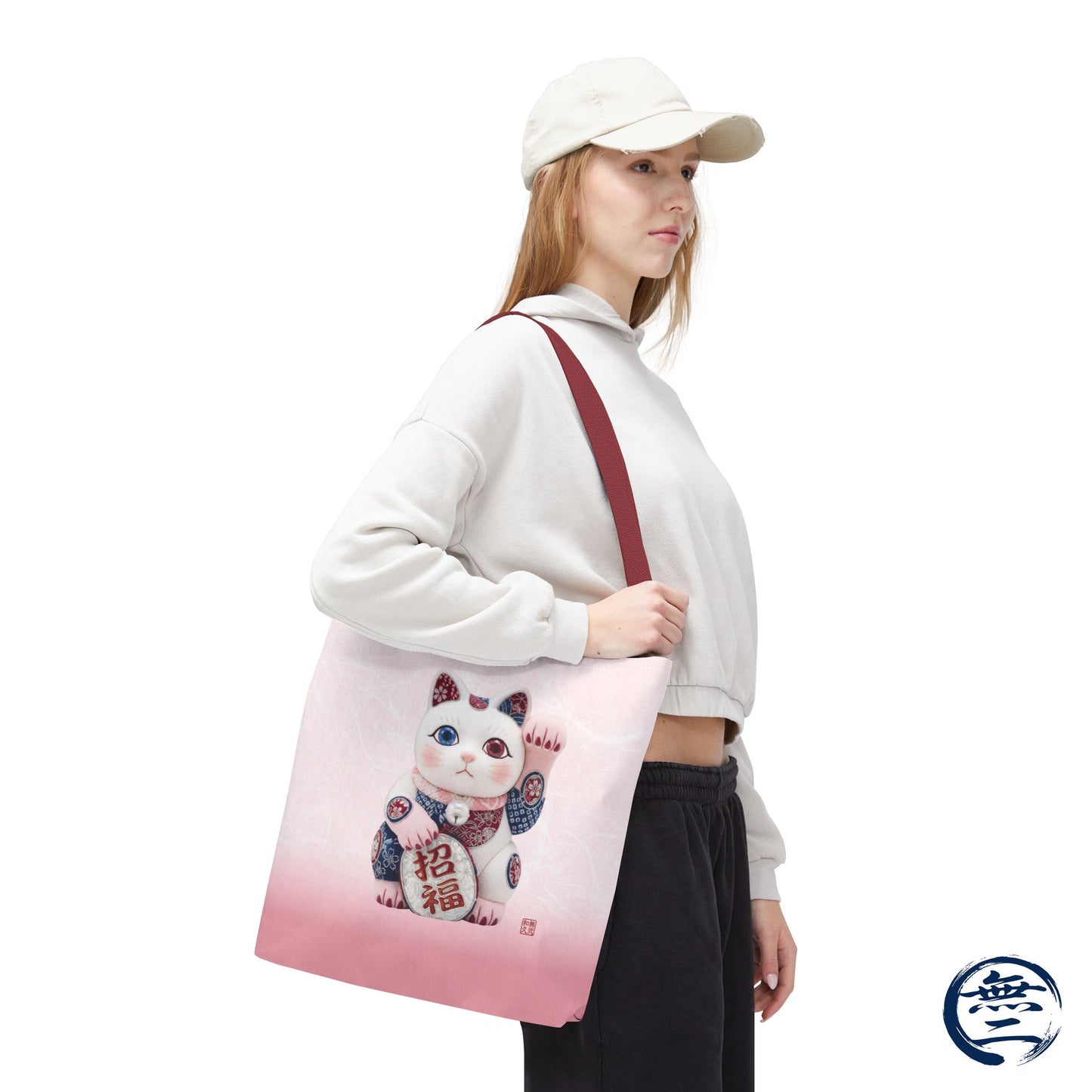 Shin-Maneki neko Modern Kimekomi Decor Style Tote Bag | Kawaii Odd-Eye & Smile Dual Design- Beckon Health and Happiness MS2D | MU-NI Japan