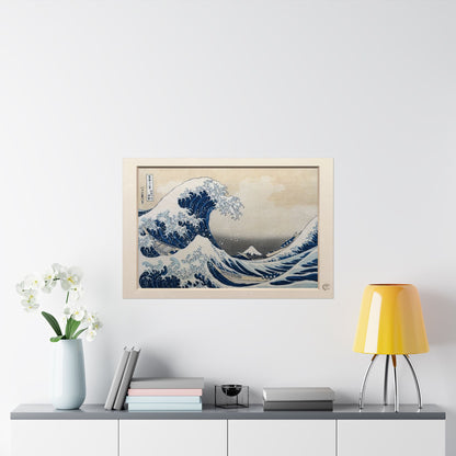 Hokusai The Great Wave Kanagawa Ukiyo-e Poster - Printed 3D Frame Effect, Vintage Japanese Wall Art | RHC MU-NI Japan