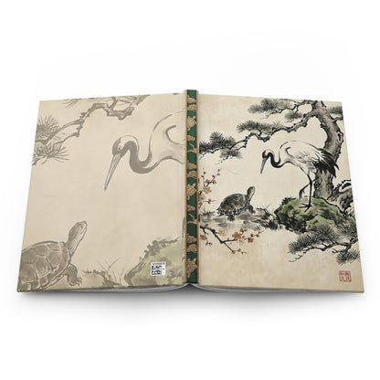 Japanese Crane and Turtle, Pine and Plum Tree Hardcover Journal Matte - Sumi-e Style, Symbol of Longevity & Peace | MU-NI Japan