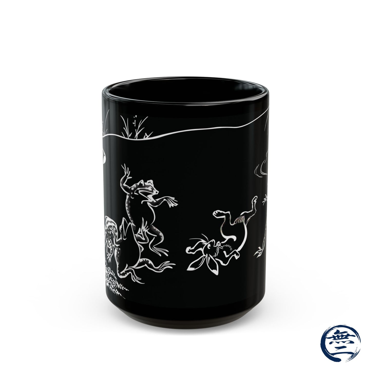 Choju-Giga Inverted Black Ceramic Mug Black Mug (11oz, 15oz), Japanese Antique Art Frog and Rabbit| RHC MU-NI Japan