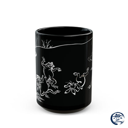 Choju-Giga Inverted Black Ceramic Mug Black Mug (11oz, 15oz), Japanese Antique Art Frog and Rabbit| RHC MU-NI Japan