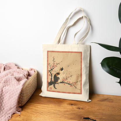 Japanese Calico Cat and Cherry Blossom Vintage Art Cotton Canvas Tote Bag | CC1A MU-NI Japan