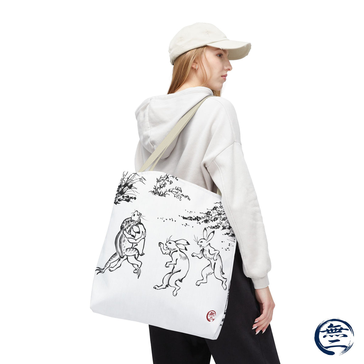Choju Giga Tote Bag -SHIRO- Japanese Frogs and Rabbits Vintage Scroll Art | MU-NI Japan
